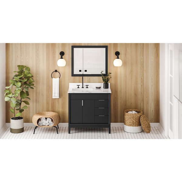 Jeffrey Alexander 36In. Black Theodora Vanity, Left Offset, Calacatta Vienna Quartz Vanity Top, Undrmnt Rctngl Bowl VKITTHE36BKCQR - main